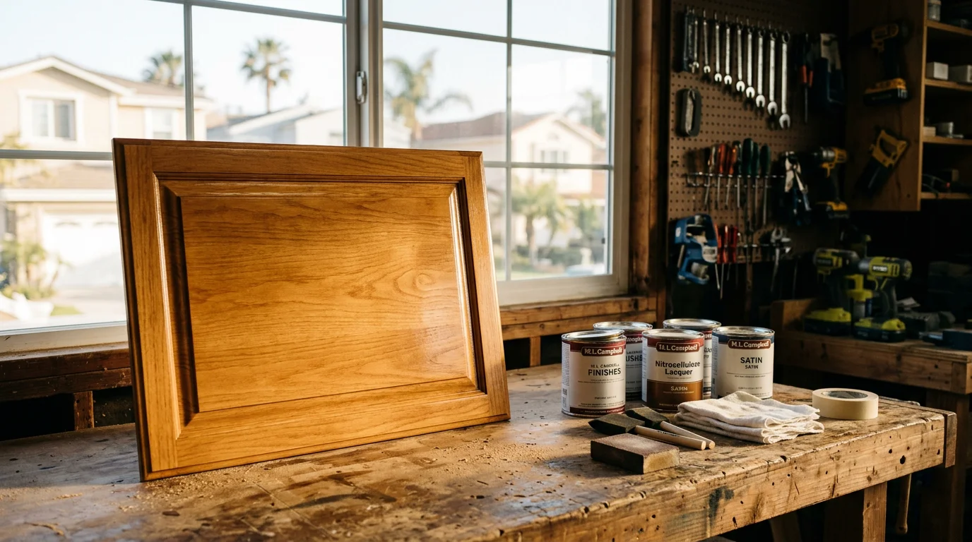 Refinished kitchen cabinets with custom stain and lacquer finish